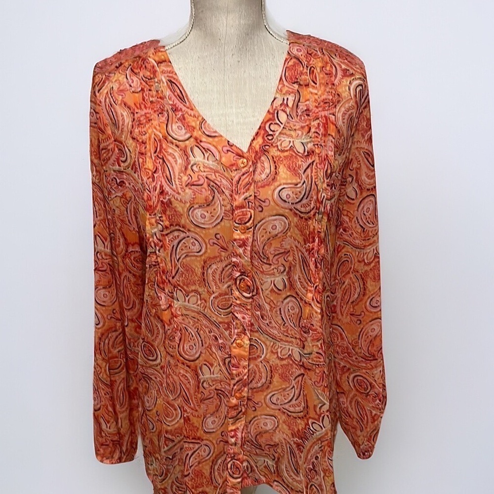 Kim Rogers orange paisley print blouse. Sz large